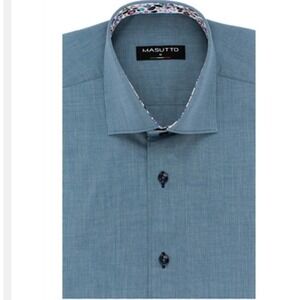 NWT Masutto Men 2XL Short Sleeve Dress Shirt Italian Fabric Luxury 100% Cotton‎